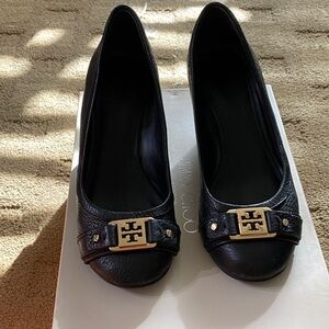 Tory Burch Navy Wedge with Gold Accents